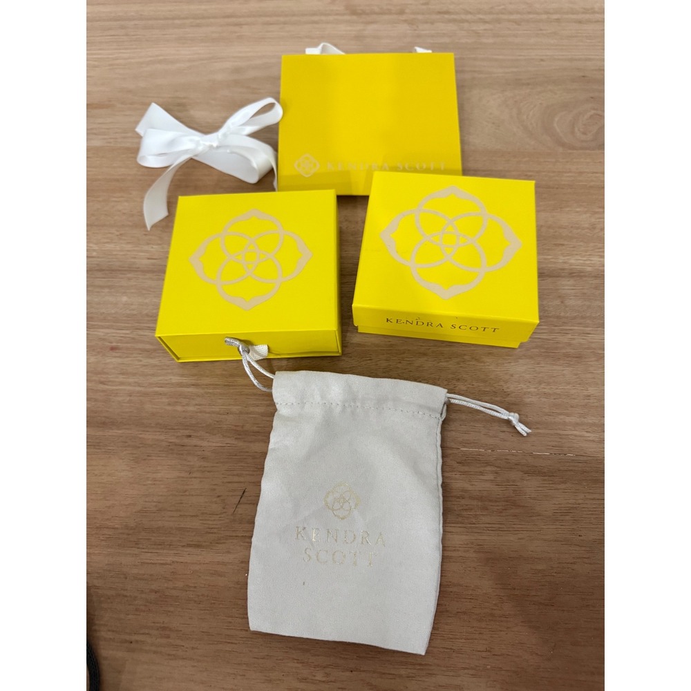 Kendra Scott Jewelry Packaging Set 3 Boxes 1 Pouch 1 Gift Bag Yellow White Logo
